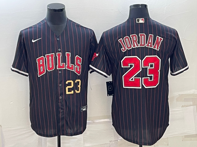 Men Chicago Bulls 23 Jordan Black Stripe Game Nike 2023 NBA Jersey style 2